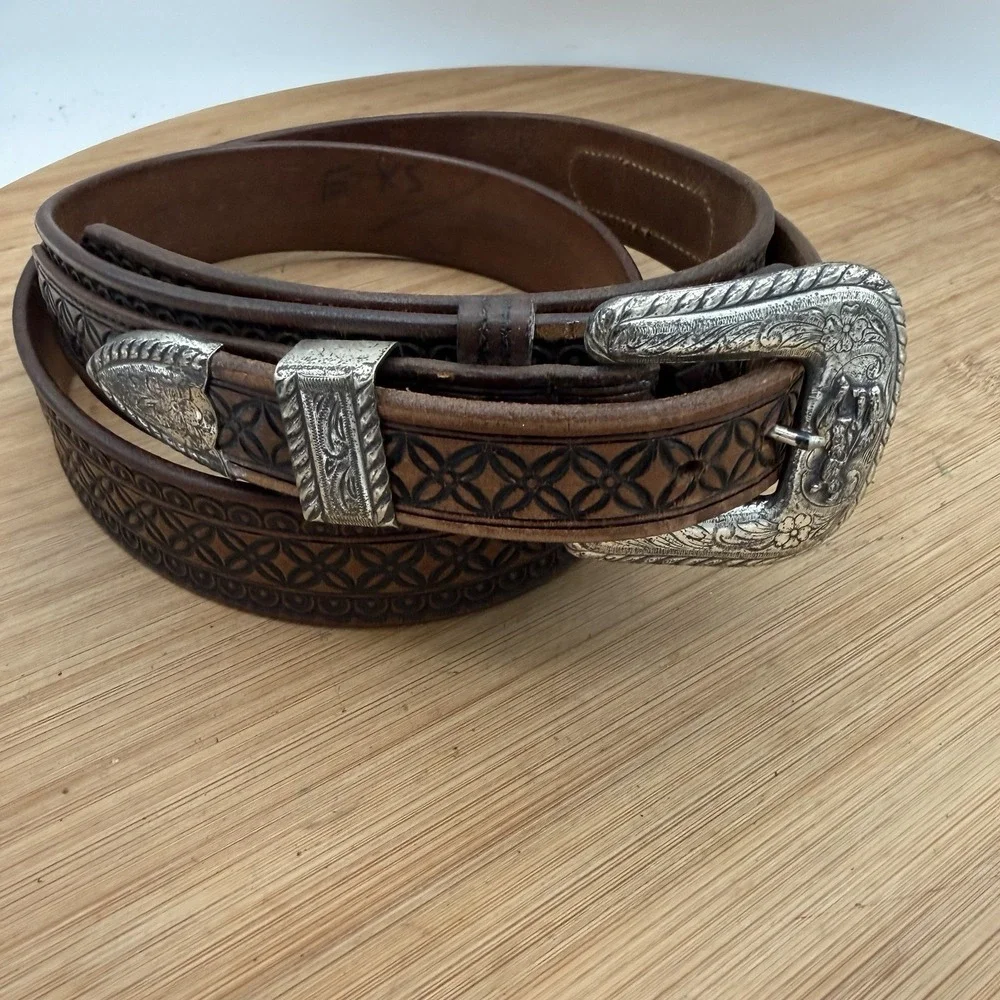 1930's Justin-Barton Tooled Western Leather Belt Size 40 Fort Worth Tx‎ Cowboy